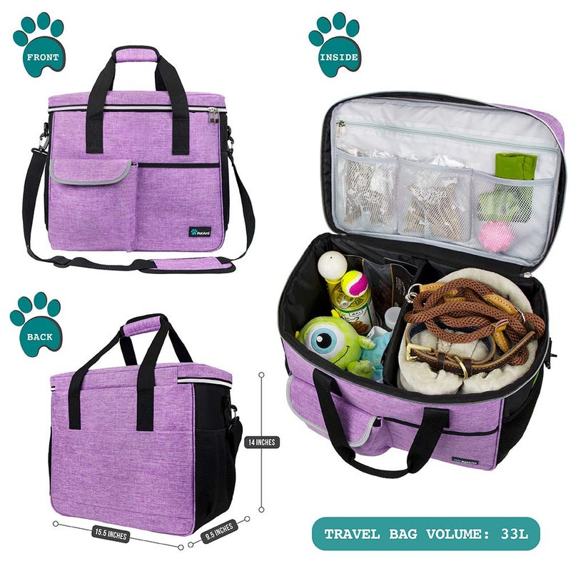 PetAmi Dog Travel Bag, Travel Pet Bag Organizer, Dog Food Travel Bag with Food Container and Bowls, Dog Travel Supplies Gift Accessories for Weekend Camping, Dog Cat Diaper Bag (Purple, Large) - Image 2